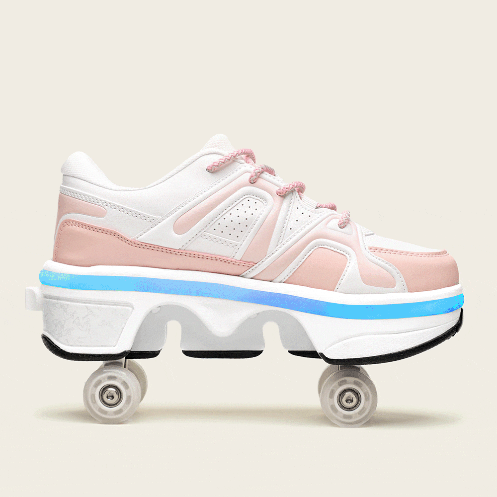 White with pink LED roller shoes