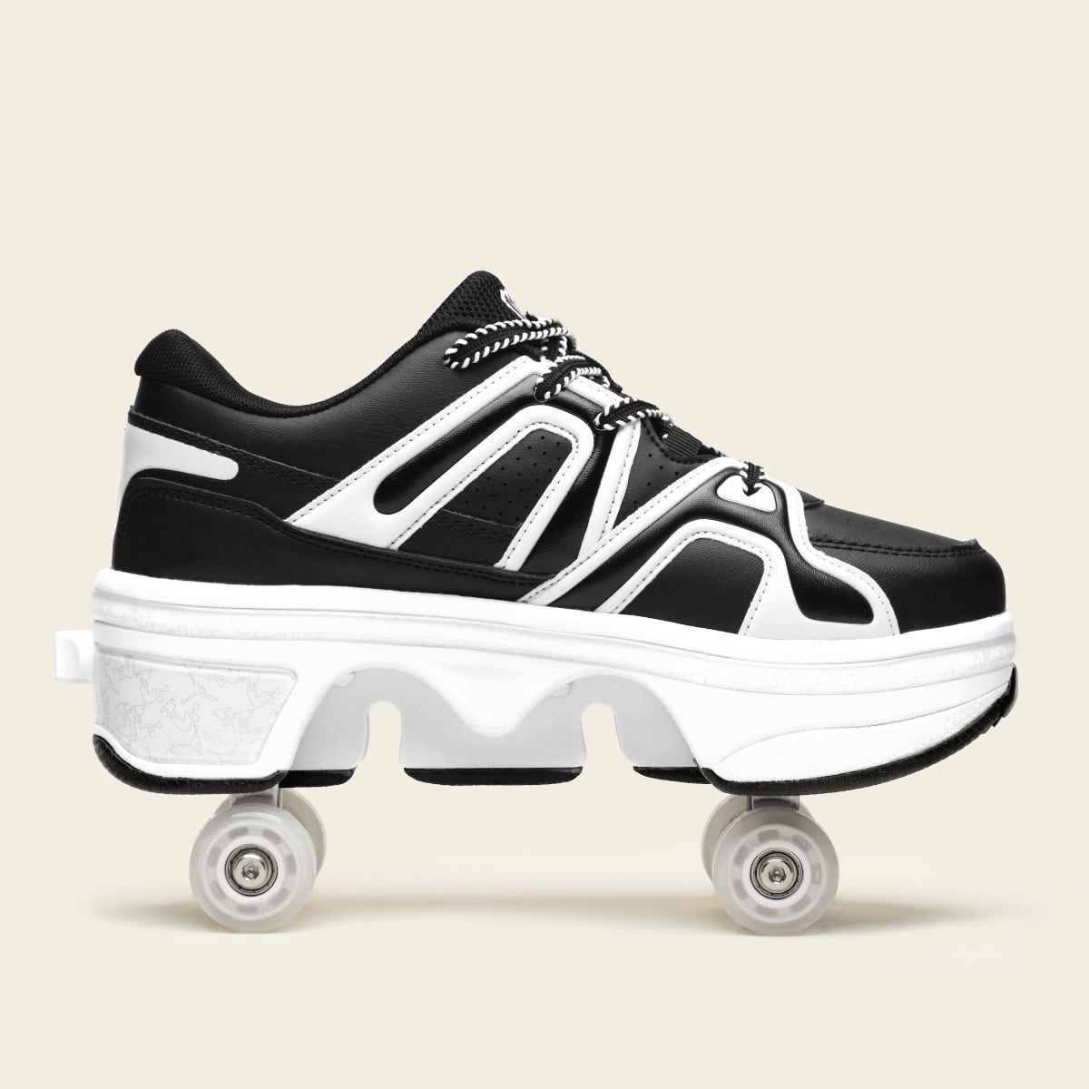 White with black roller shoes
