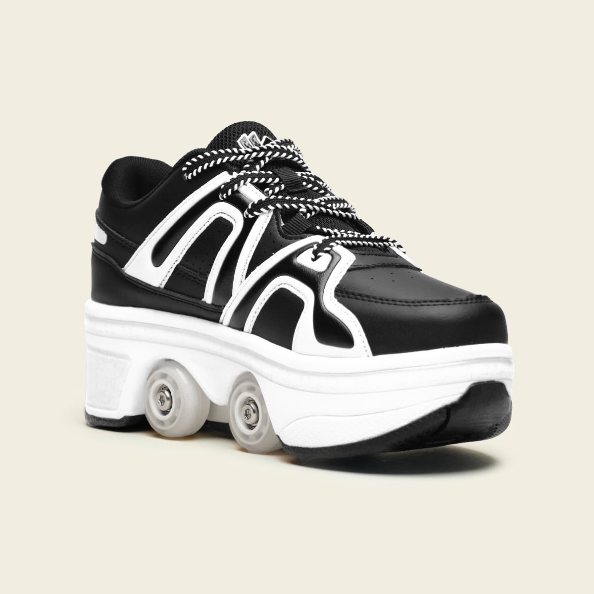 White with black roller shoes