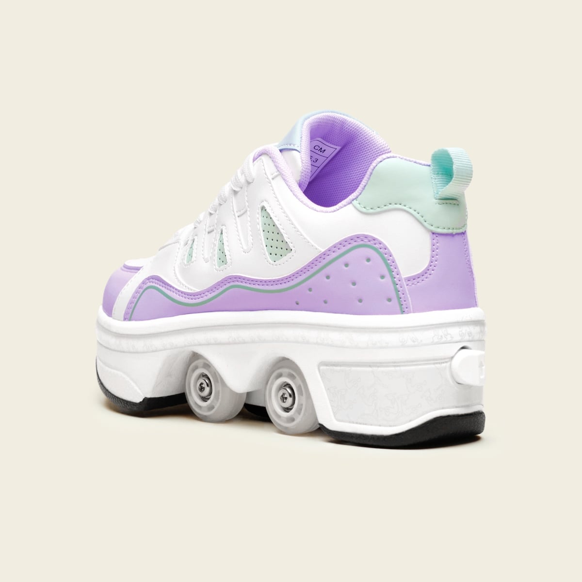 White with purple roller shoes