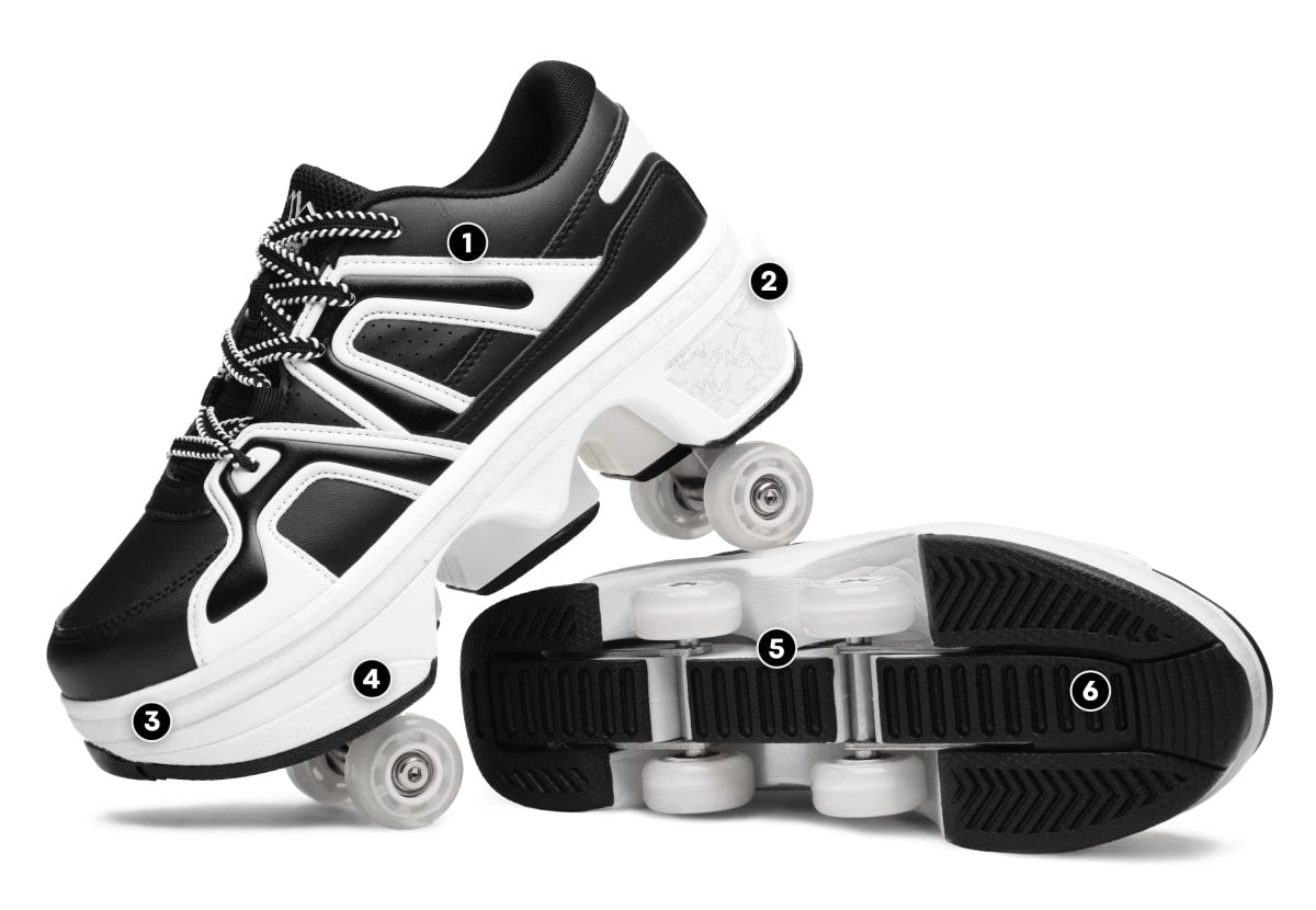 Pair of black with white roller shoes