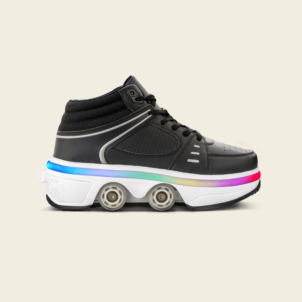 Kids' Astro LED total white roller shoes, side view — light-up 2-in-1 for kids