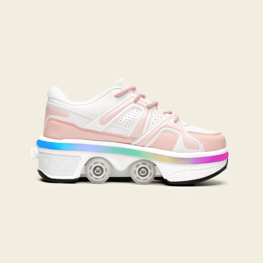 Zapatillas con ruedas Auro LED rosa sakura para niños, vista lateral — 2 en 1 con luces