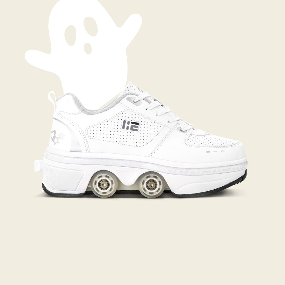 Kids' Classic white roller shoes with a Halloween ghost, side view