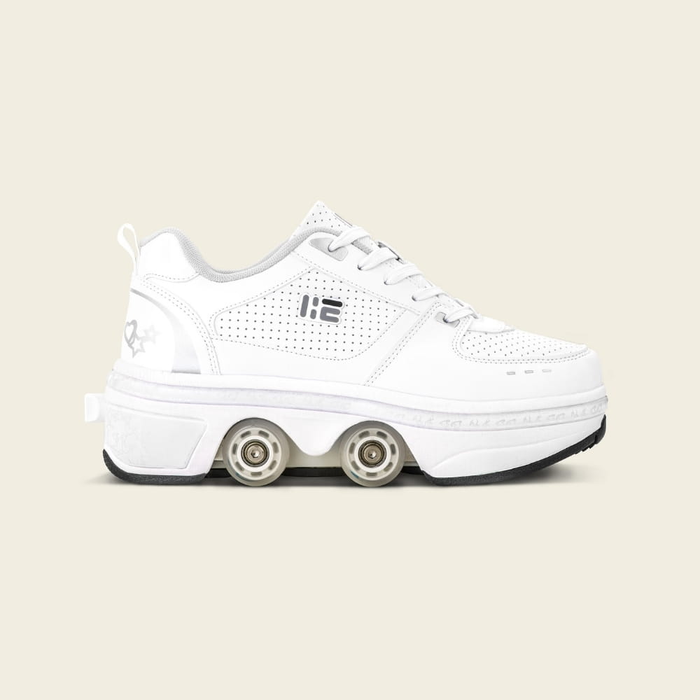 Kids' Classic white roller shoes, side view — 2-in-1 for school and park