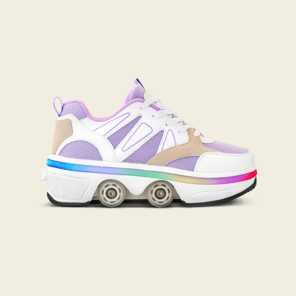 Kids' Starlite LED soft lilac roller shoes, side view — light-up 2-in-1 for kids