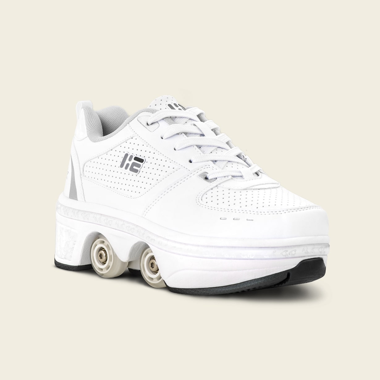 Men's Classic 2-in-1 roller shoes in white, front view clean look