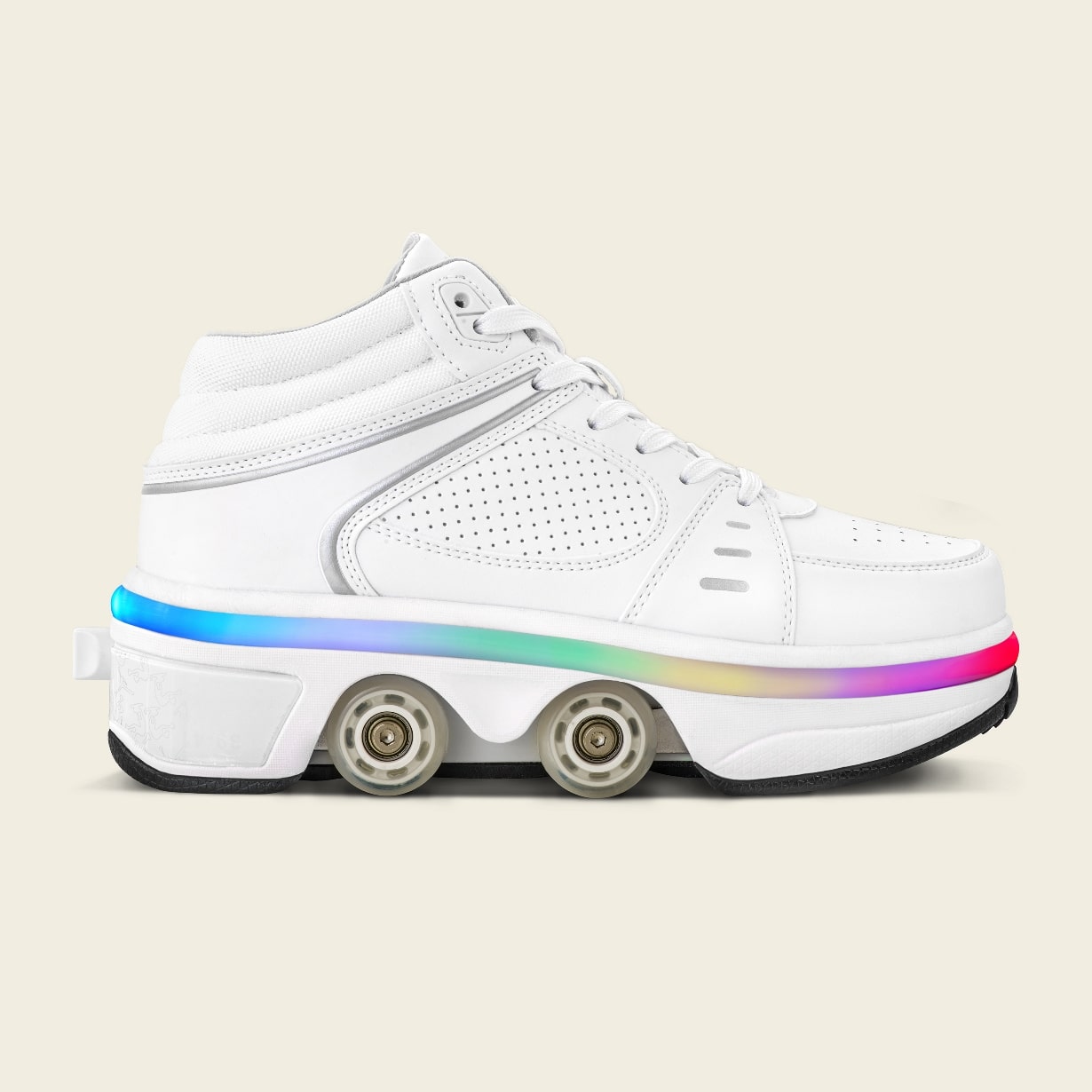 Women's Astro LED total white roller shoes, side view — light-up everyday sneakers