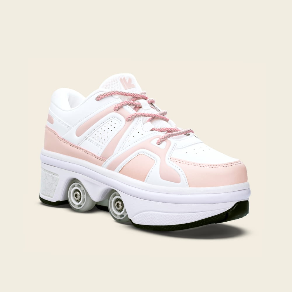 Chaussures à roulettes 2 en 1 Auro LED rose pour femme, vue de face