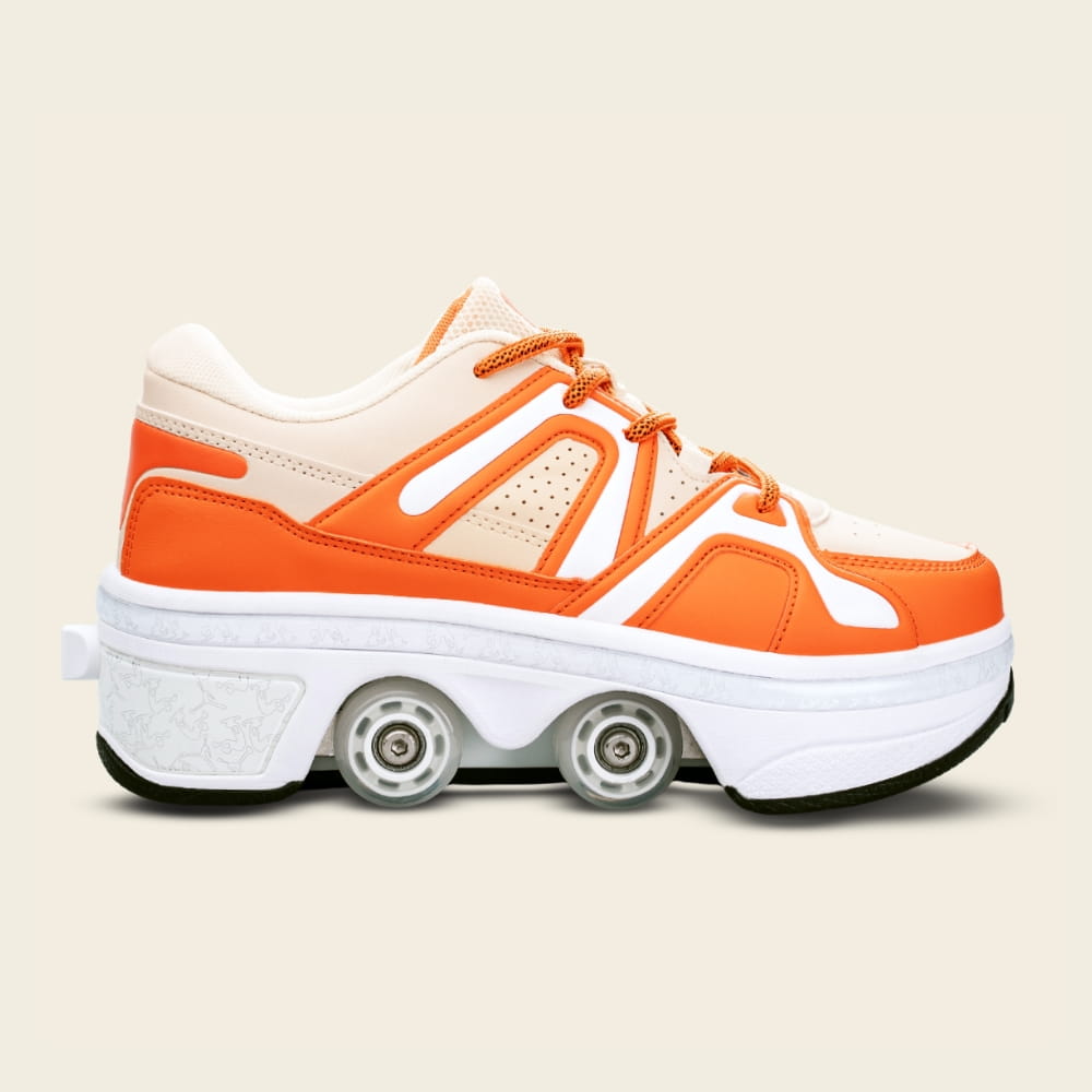 Women's Auro amber cream roller shoes, side view — everyday 2-in-1 sneakers