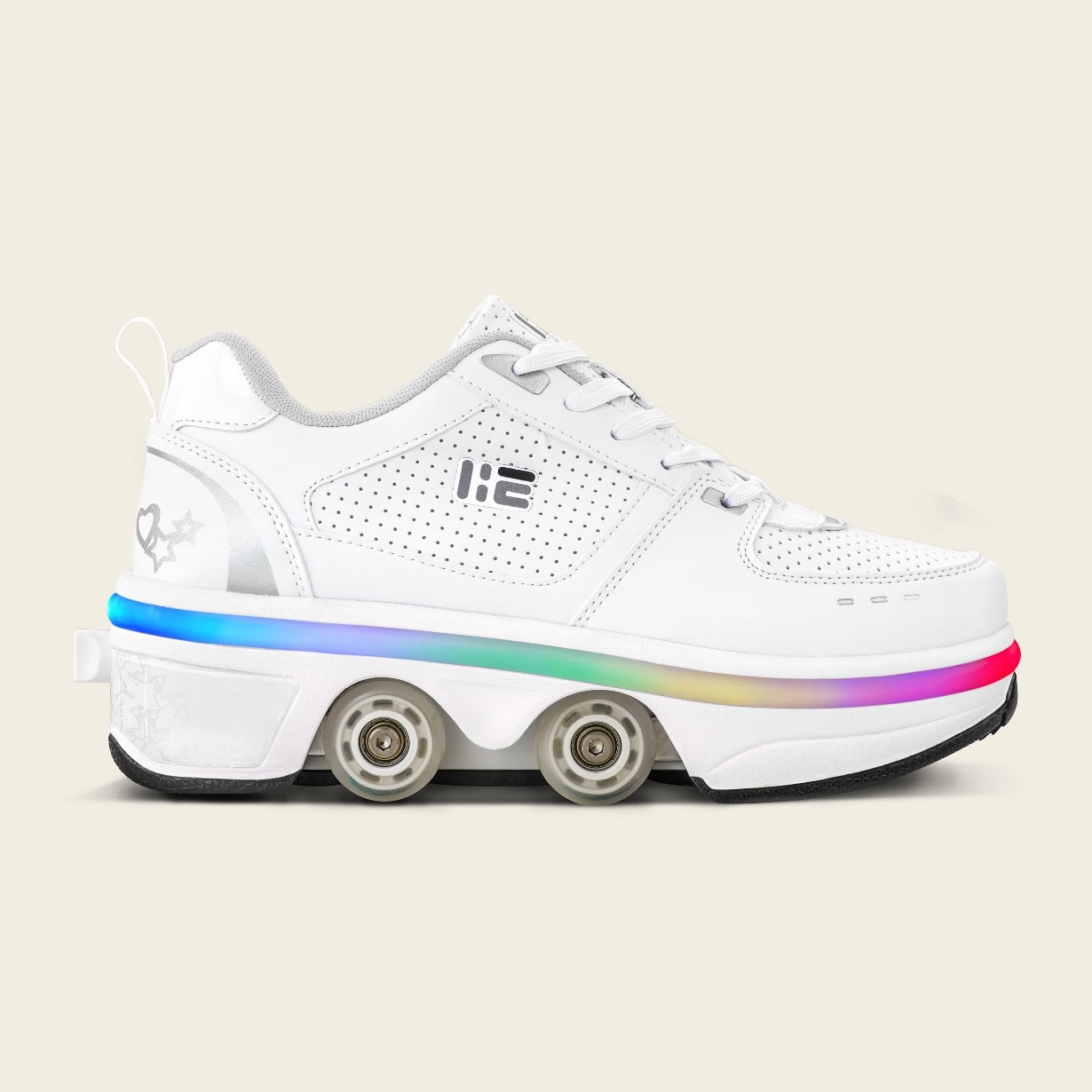 Women's Classic II LED white roller shoes, side view — light-up everyday sneakers