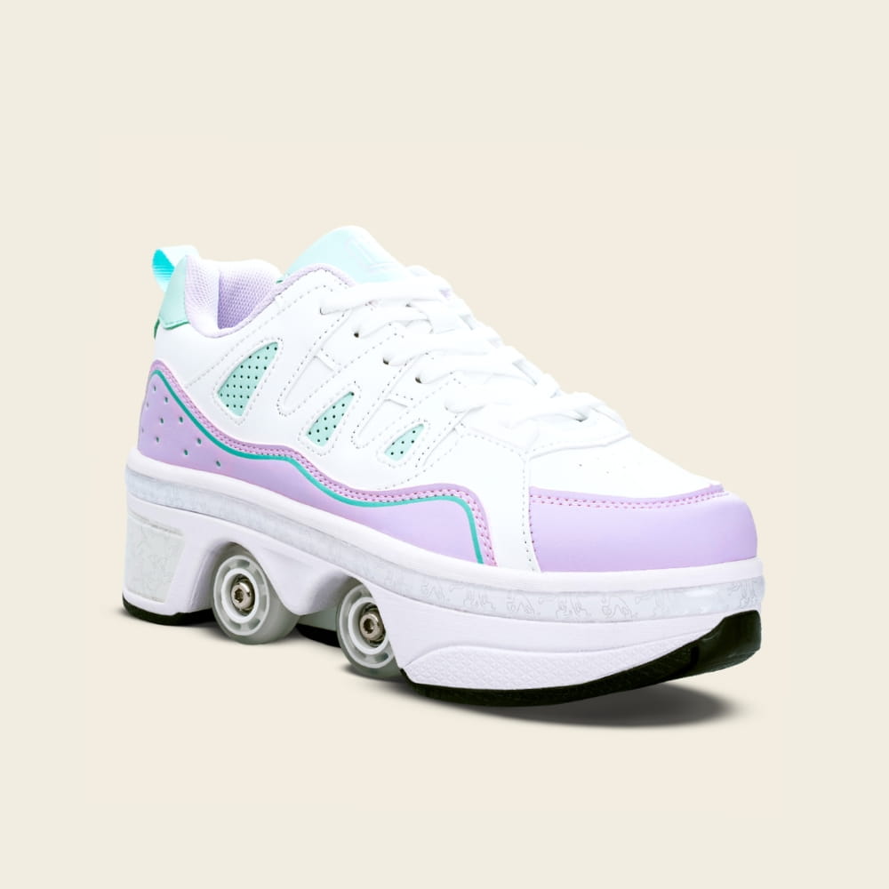 Zapatillas con ruedas 2 en 1 Lumi lila y menta para mujer, vista frontal