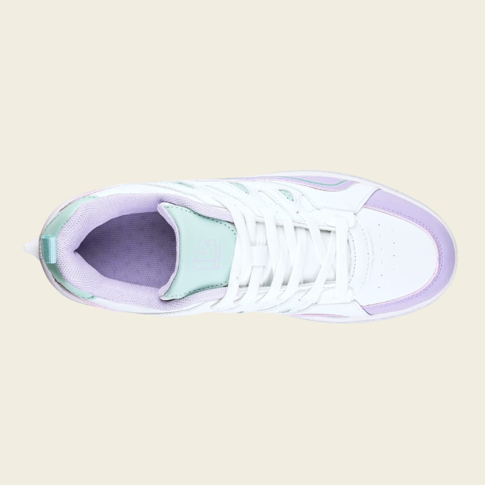 Vista superior de las zapatillas con ruedas Lumi lila y menta para mujer