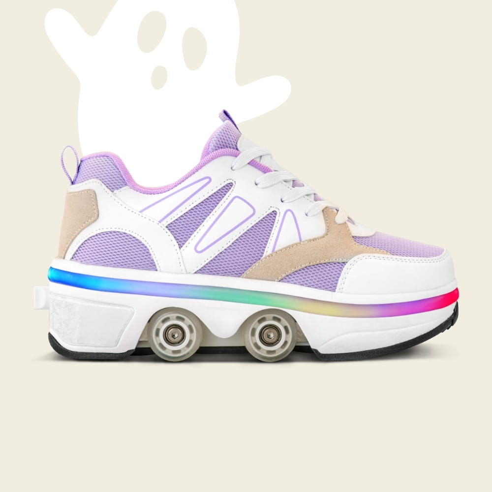 Women's Starlite LED soft lilac roller shoes with a Halloween ghost, side view