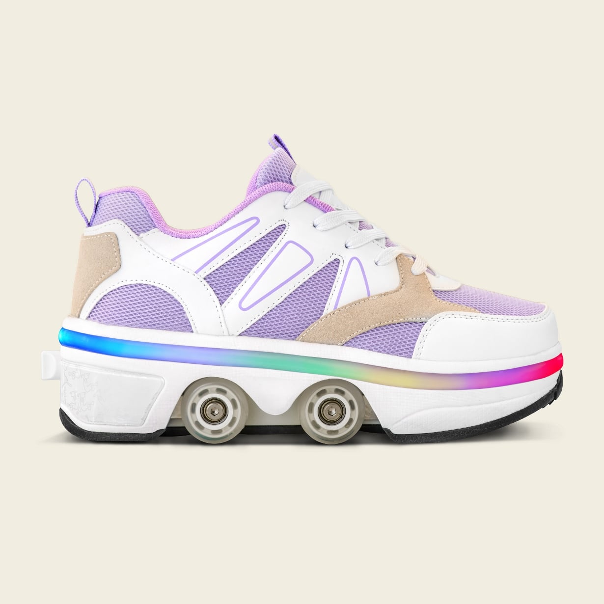 Women's Starlite LED soft lilac roller shoes, side view — light-up everyday sneakers