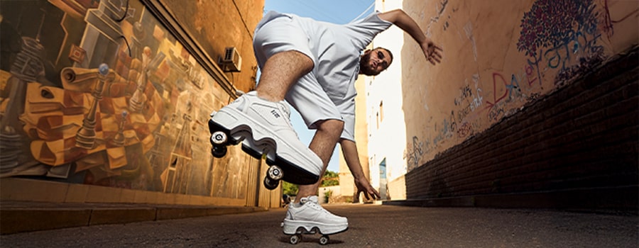 Man in roller shoes