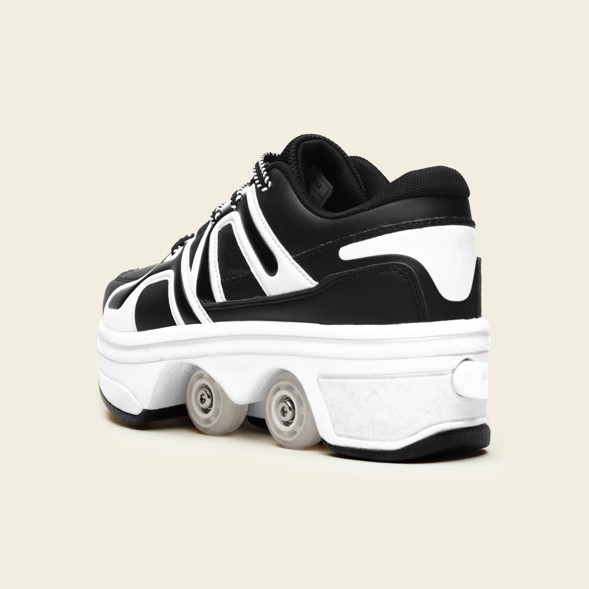 White with black roller shoes