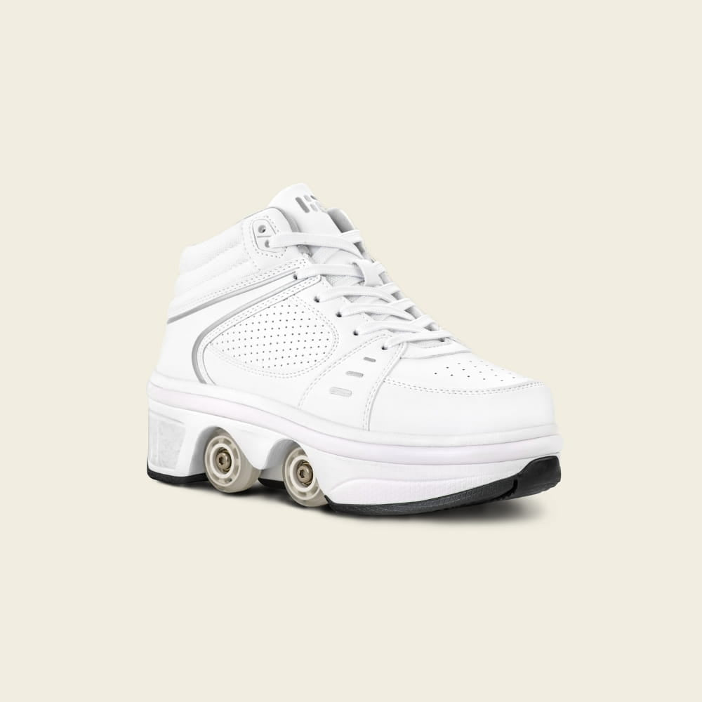 Kids' Astro 2-in-1 LED roller shoes in all-white, front view