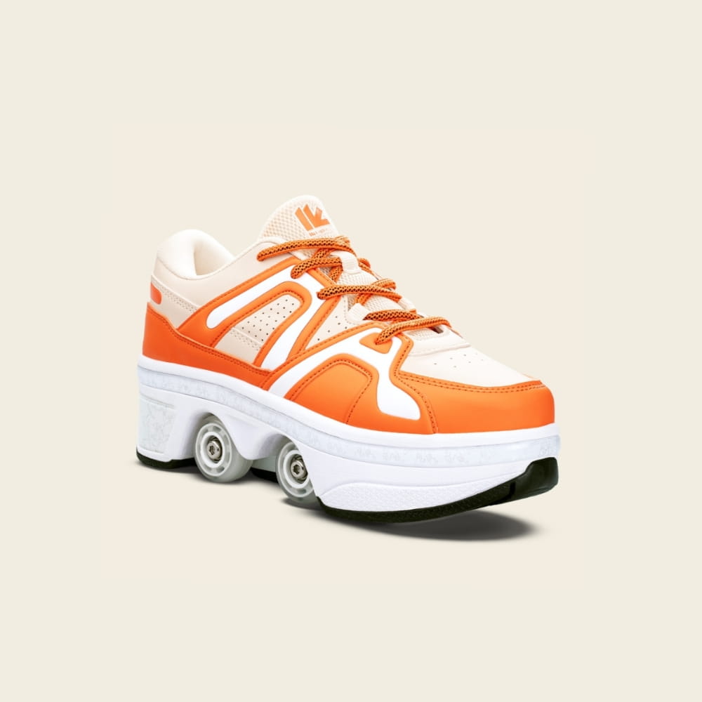 Kids' Auro 2-in-1 roller shoes in amber cream, front view