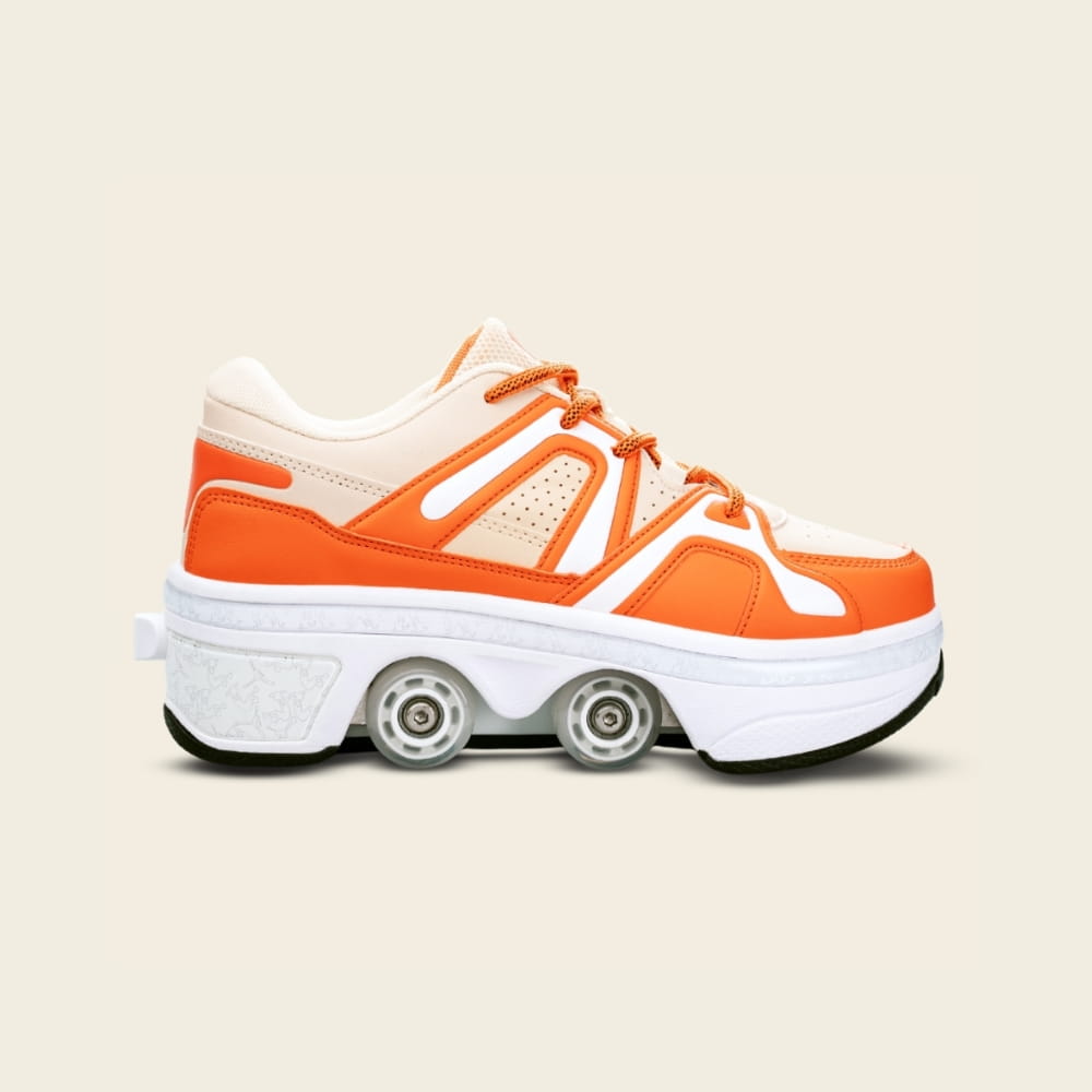 Kids' Auro amber cream roller shoes, side view — 2-in-1 for school and park