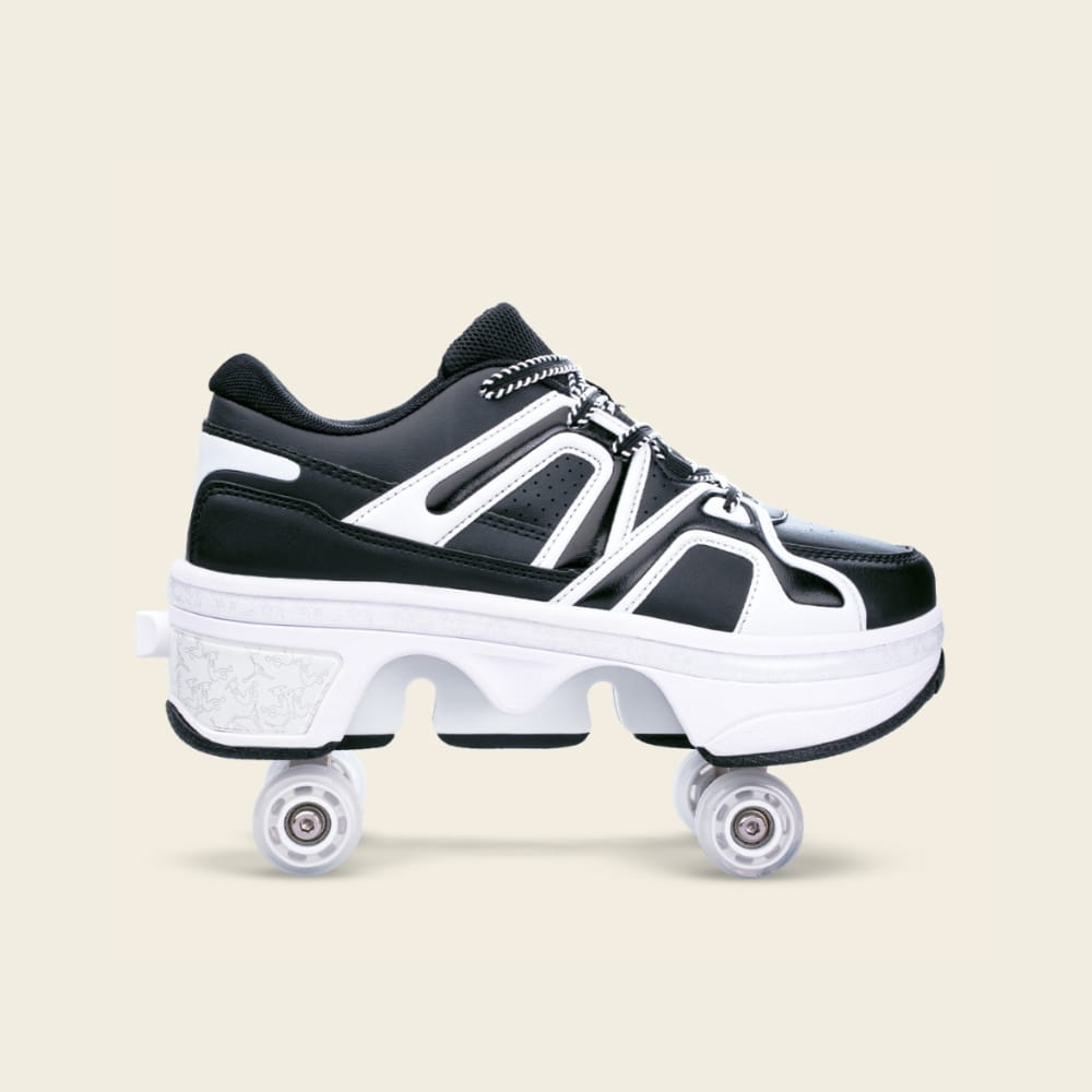 Auro Rollschuhe für Kinder mit ausgefahrenen Rollen, rollend im Park