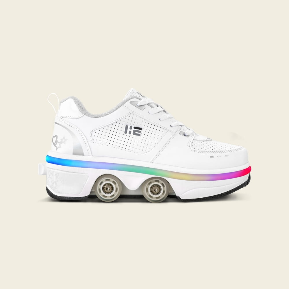 Chaussures à roulettes Classic II LED blanches pour enfant, vue de côté — 2 en 1 lumineuses