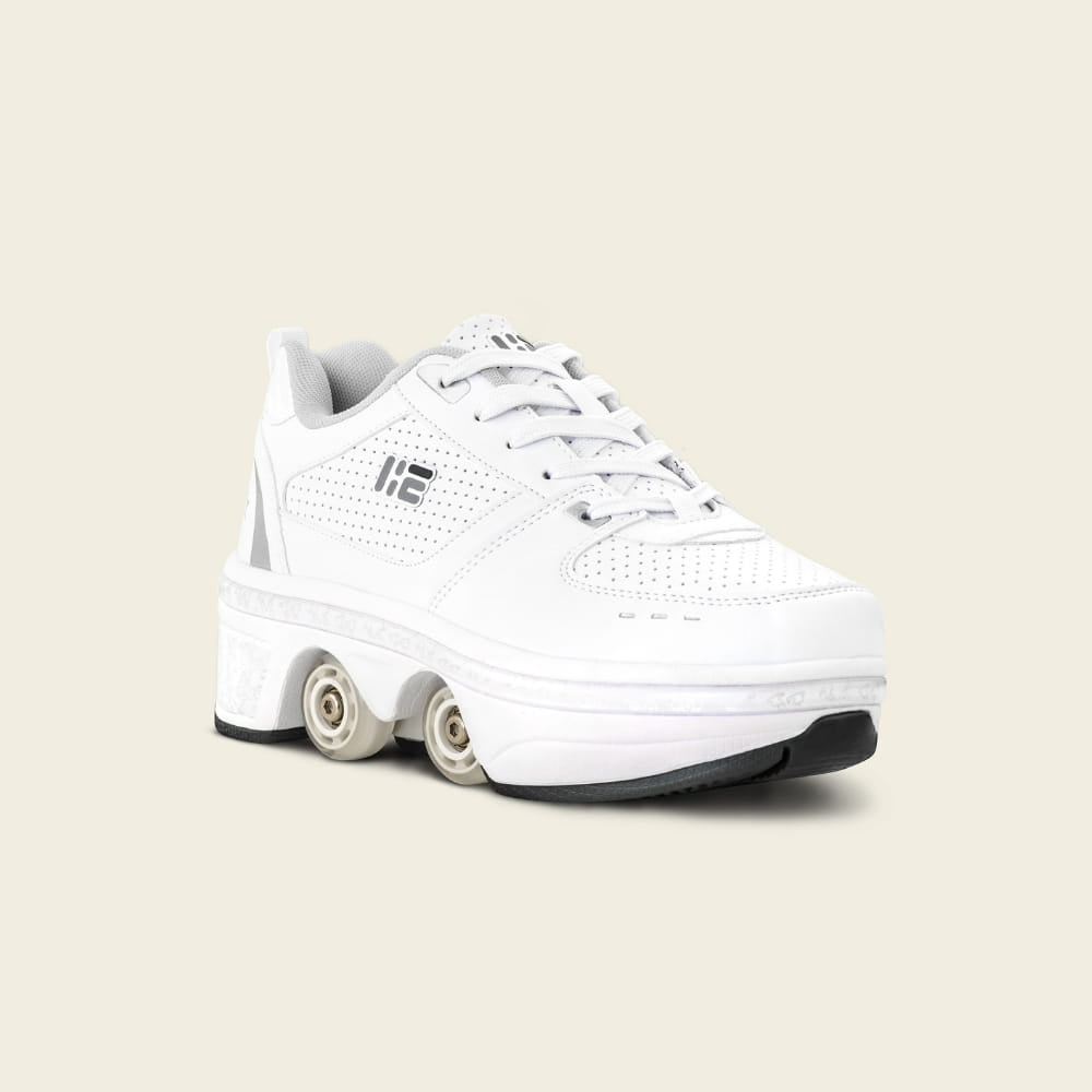 Kids' Classic 2-in-1 roller shoes in white, front view for young riders