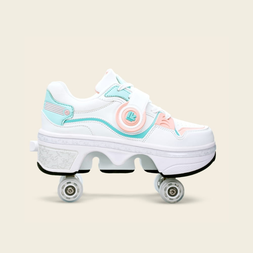 Kids' Ionic roller shoes with wheels out, rolling in the park