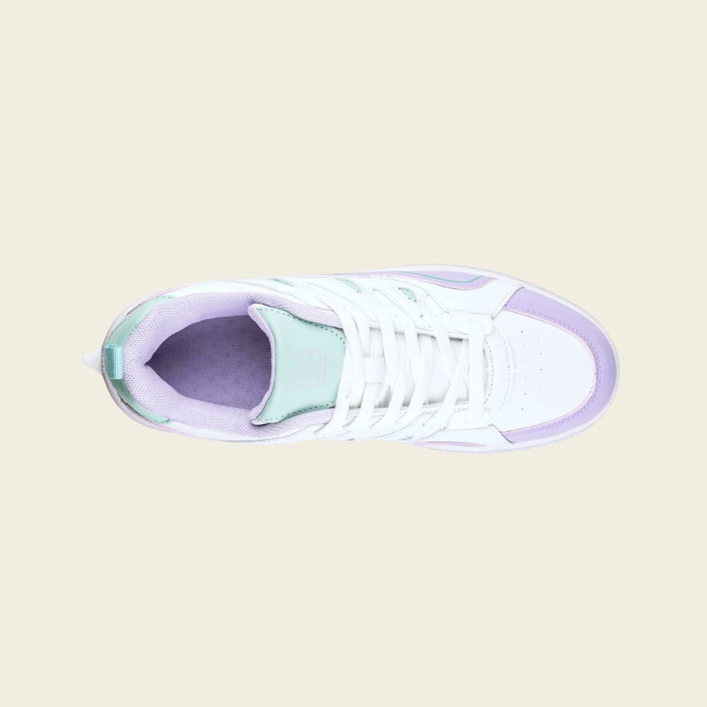 Top view of Kids' Lumi lilac and mint roller sneakers