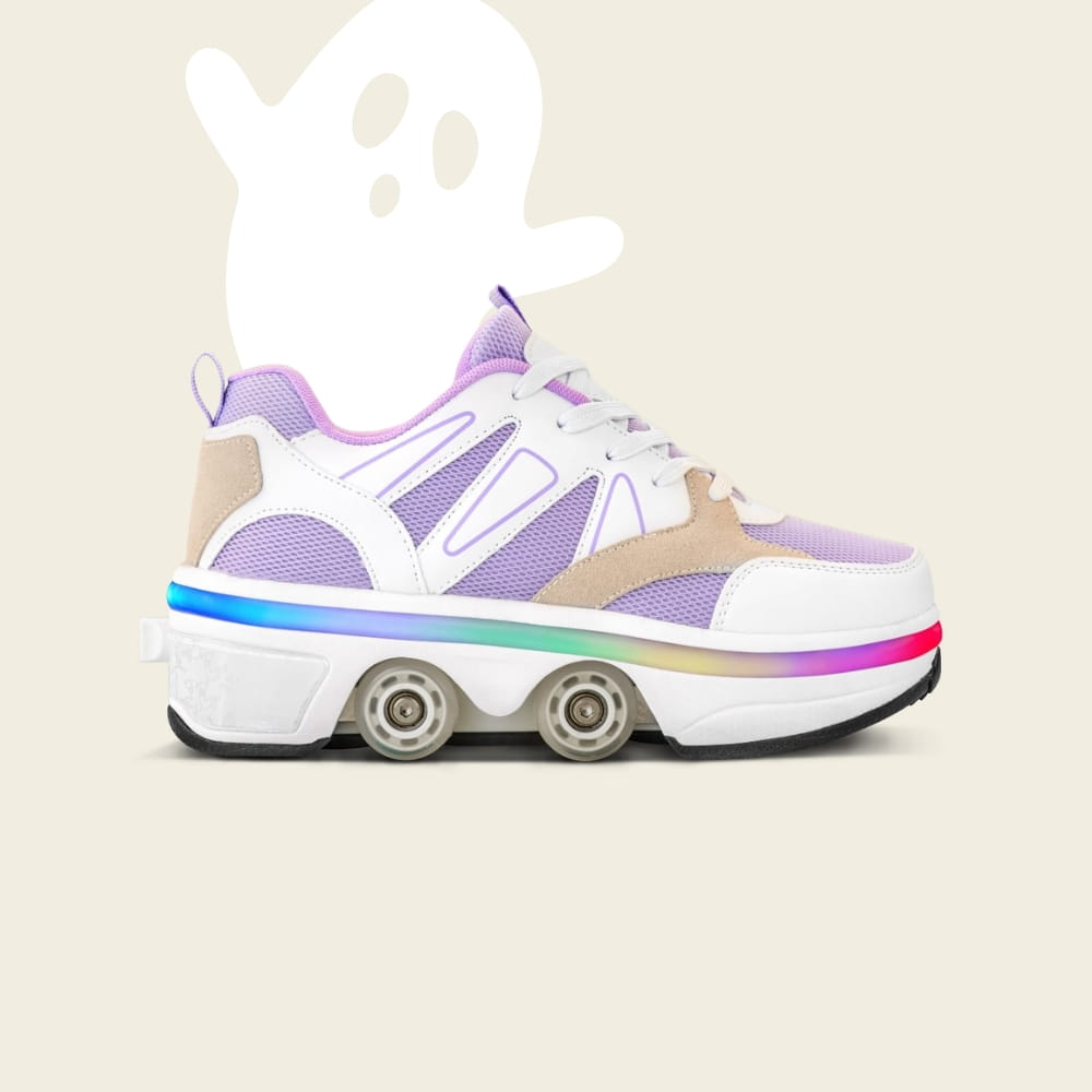 Kids' Starlite LED soft lilac roller shoes with a Halloween ghost, side view