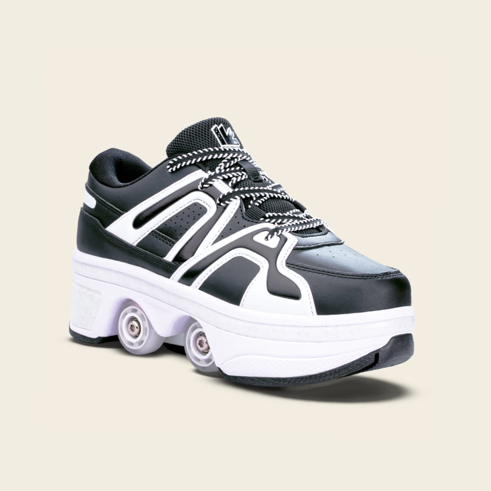 Zapatillas con ruedas 2 en 1 Auro negro y blanco para hombre, vista frontal