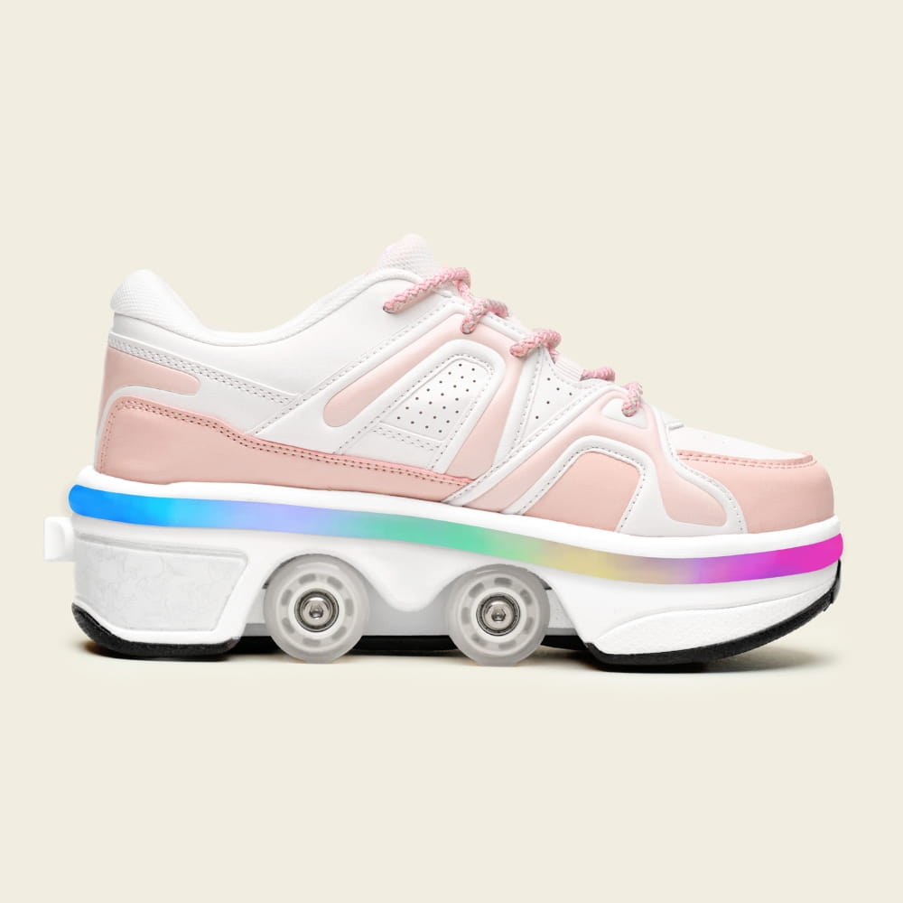 Women's Auro LED sakura pink roller shoes, side view — light-up everyday sneakers