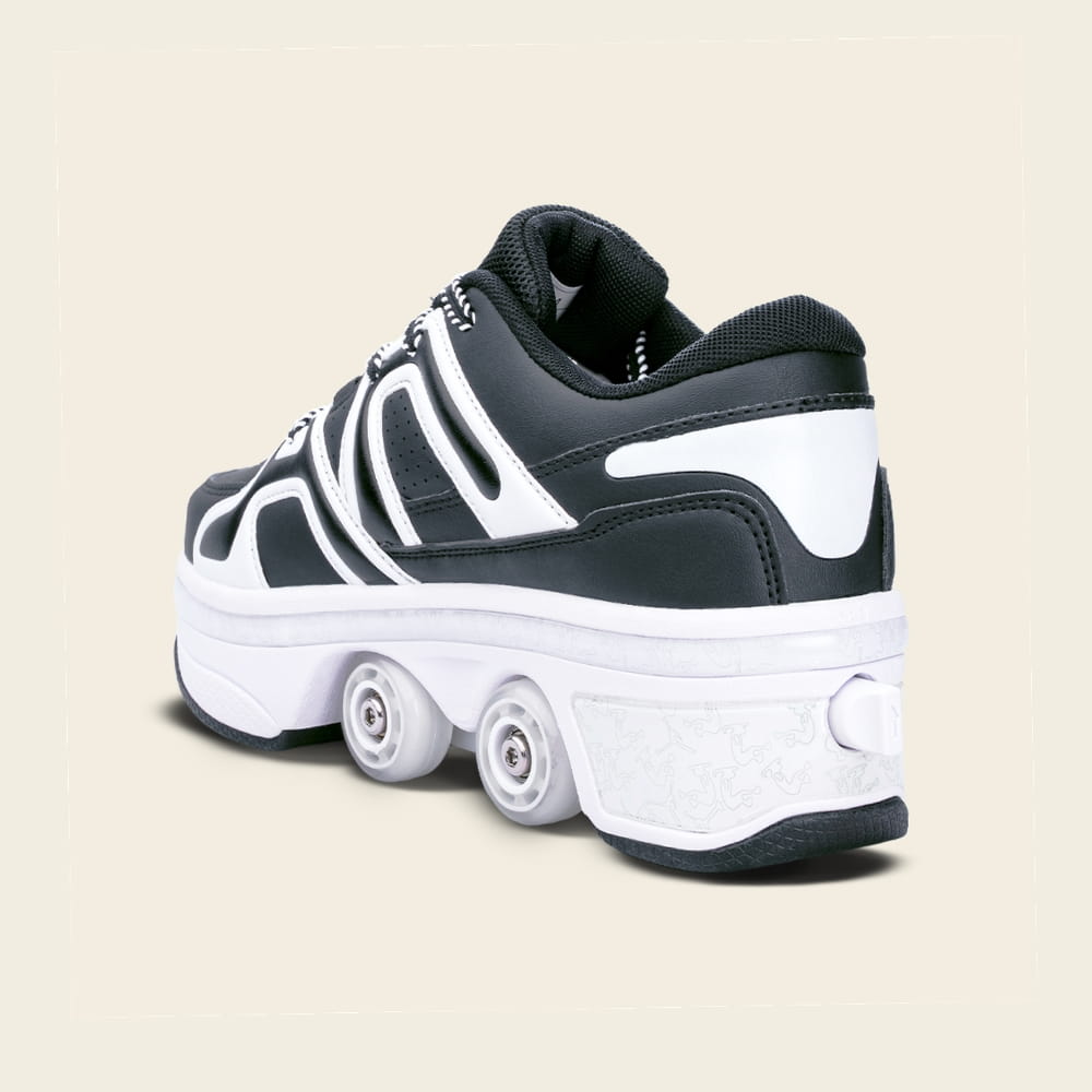 Heel button on Women's Auro roller shoes, one-press wheel switch