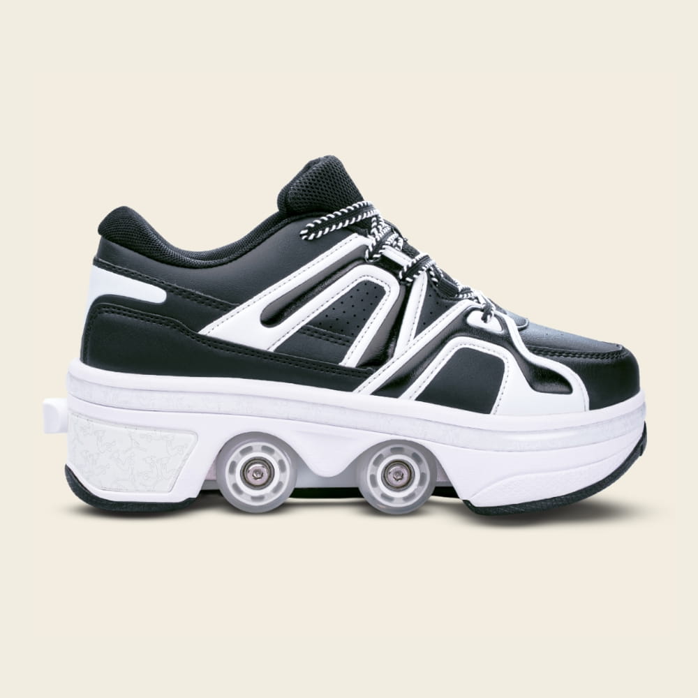 Zapatillas con ruedas Auro panda negro para mujer, vista lateral — 2 en 1 de diario