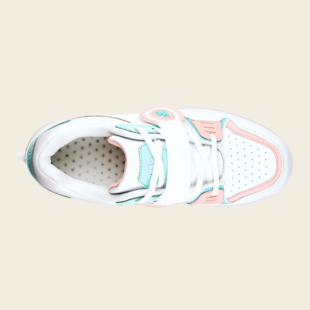 Top view of Women's Ionic peach and mint roller sneakers
