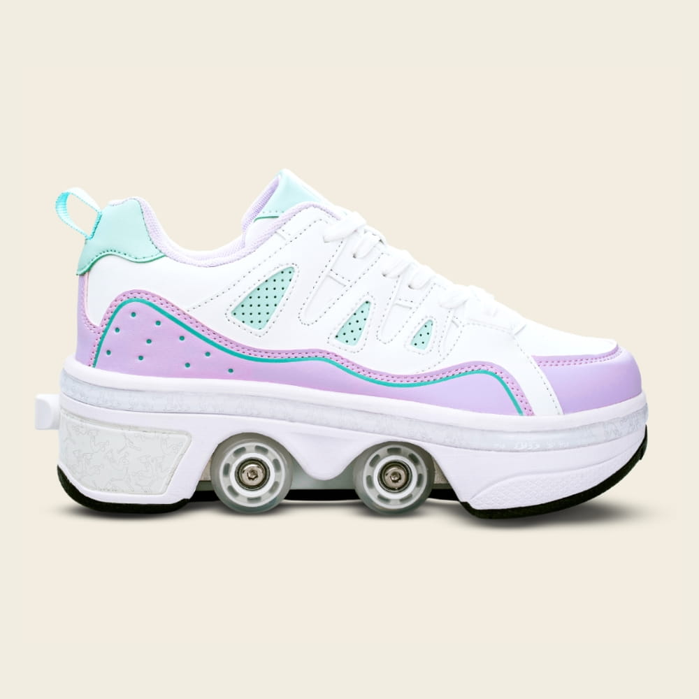 Women's Lumi lilac and mint roller shoes, side view — everyday 2-in-1 sneakers